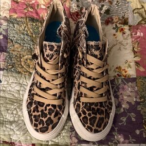 Leopard Print High-Top Sneakers with Blue Soles